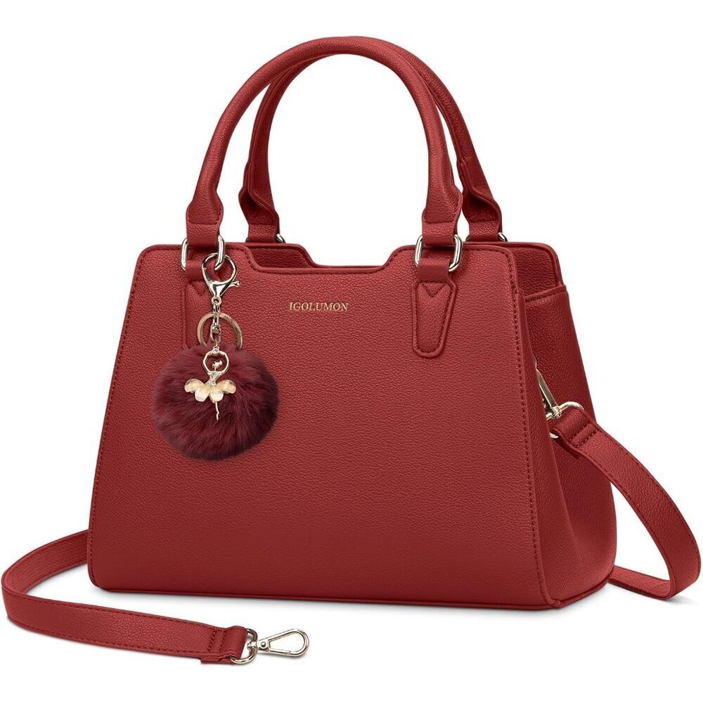Women Red PU leather Top-Handle Waterproof Anti Theft Leather Purse Handbag